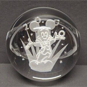 Disney Vintage Mickey Mouse 2000 Millennium Clear Glass Paperweight